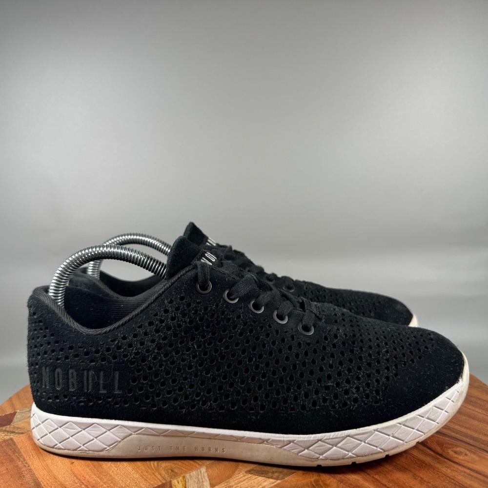 NOBULL Mens 8 Black Suede Trainer Perforated Low Top Training Shoes Sneakers